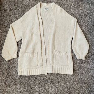 American Eagle Outfitters Cream Open-Front Knit Cardigan